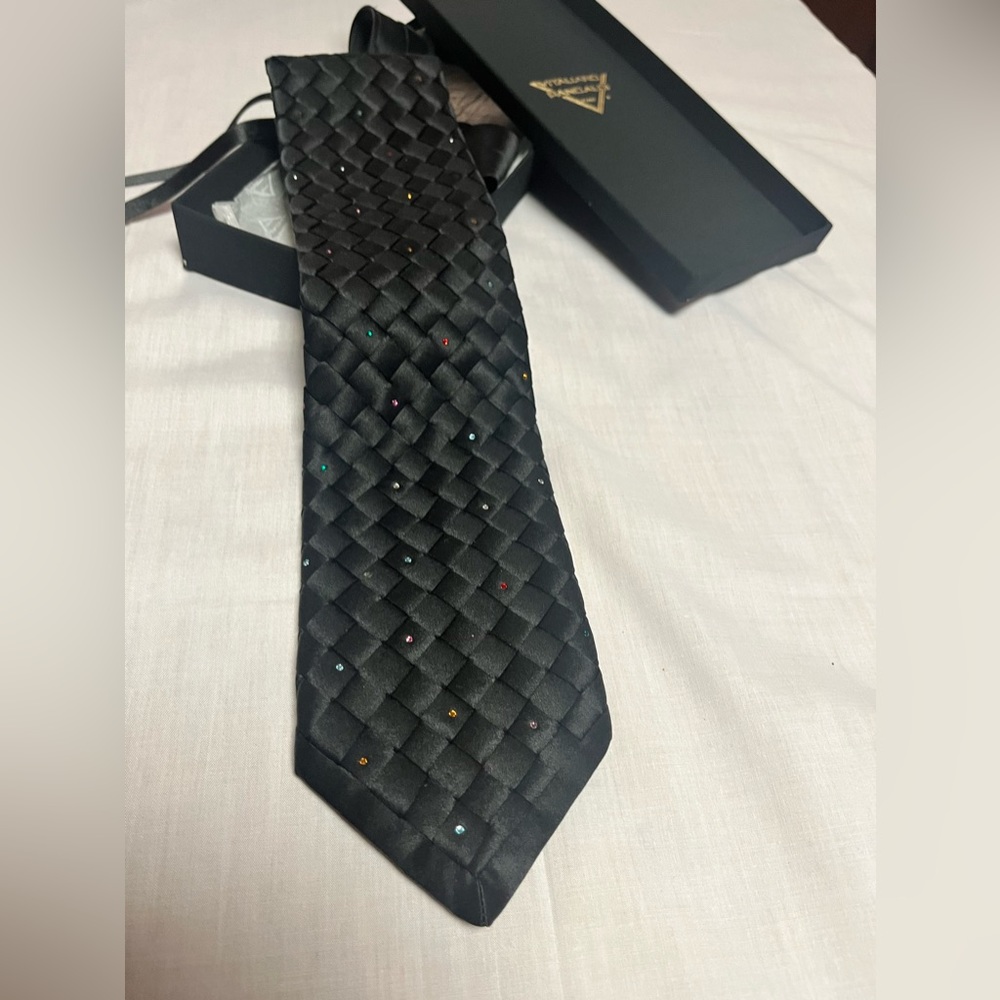 Italo Ferretti New in Box Black Tie w/ Sparkling Gems Throughout!!